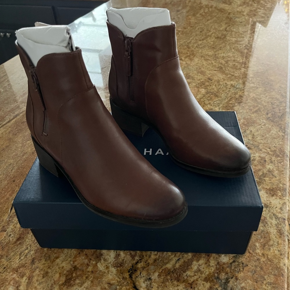 Cole Haan Lyla Bootie in Harvest Brown Leather. Size 6. Look brand new!
